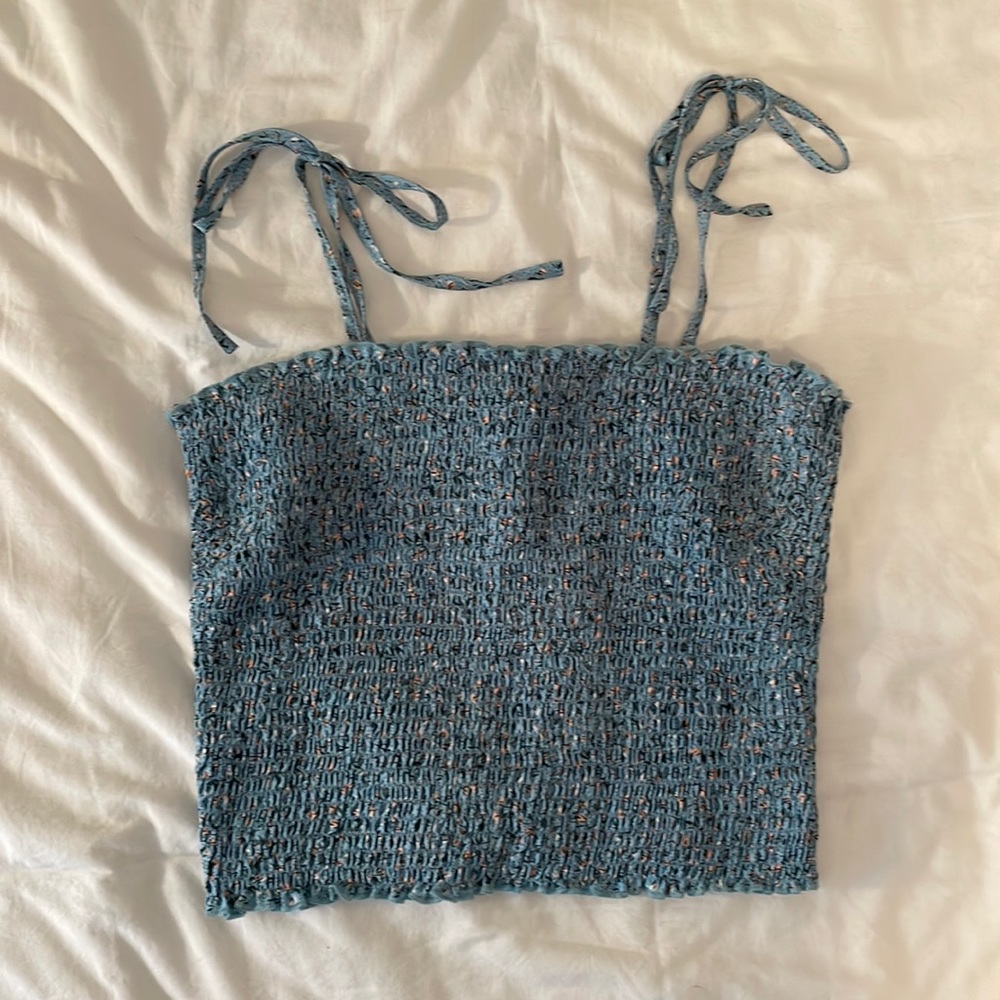She & Sky Floral Smocked Tube Top with Shoulder Ties